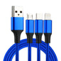 2A 1.2m 3 in 1 USB to 8 Pin & USB-C / Type-C & Micro USB Nylon Weave Charging Cable