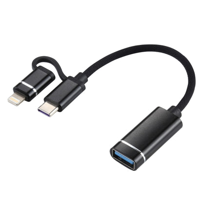 USB 3.0 Female to 8 Pin + USB-C / Type-C Male Charging + Transmission OTG Nylon Braided Adapter Cable, Cable Length: 11cm, 8 Pin Black, 8 Pin Silver + White, 8 Pin Red, 8 Pin Blue