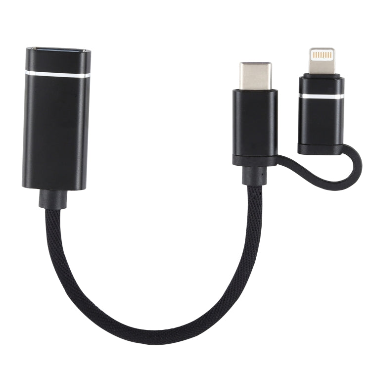 USB 3.0 Female to 8 Pin + USB-C / Type-C Male Charging + Transmission OTG Nylon Braided Adapter Cable, Cable Length: 11cm, 8 Pin Black, 8 Pin Silver + White, 8 Pin Red, 8 Pin Blue