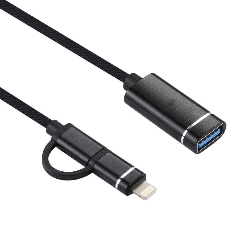 USB 3.0 Female to 8 Pin + USB-C / Type-C Male Charging + Transmission OTG Nylon Braided Adapter Cable, Cable Length: 11cm, 8 Pin Black, 8 Pin Silver + White, 8 Pin Red, 8 Pin Blue