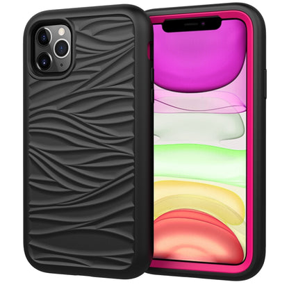 For iPhone 11 Pro Max Wave Pattern 3 in 1 Silicone+PC Shockproof Protective Case