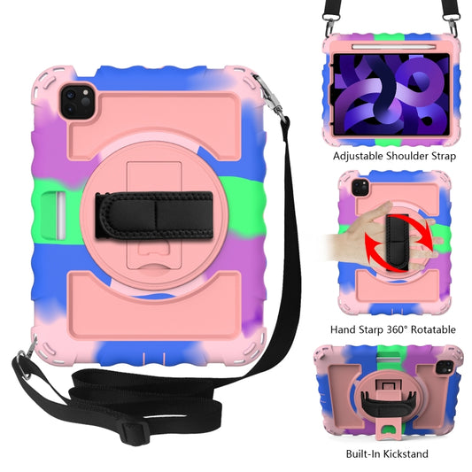 For iPad Air 4 / 10.8 inch (2020) 360 Degree Rotation PC + Silicone Shockproof Combination Case with Holder & Hand Grip Strap & Neck Strap & Pen Slot Holder
