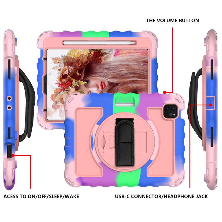 For iPad Air 4 / 10.8 inch (2020) 360 Degree Rotation PC + Silicone Shockproof Combination Case with Holder & Hand Grip Strap & Neck Strap & Pen Slot Holder