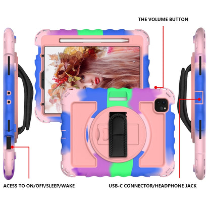 For iPad Air 4 / 10.8 inch (2020) 360 Degree Rotation PC + Silicone Shockproof Combination Case with Holder & Hand Grip Strap & Neck Strap & Pen Slot Holder