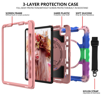 For iPad Air 4 / 10.8 inch (2020) 360 Degree Rotation PC + Silicone Shockproof Combination Case with Holder & Hand Grip Strap & Neck Strap & Pen Slot Holder