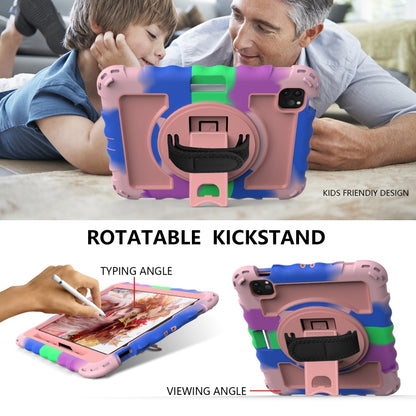 For iPad Air 4 / 10.8 inch (2020) 360 Degree Rotation PC + Silicone Shockproof Combination Case with Holder & Hand Grip Strap & Neck Strap & Pen Slot Holder