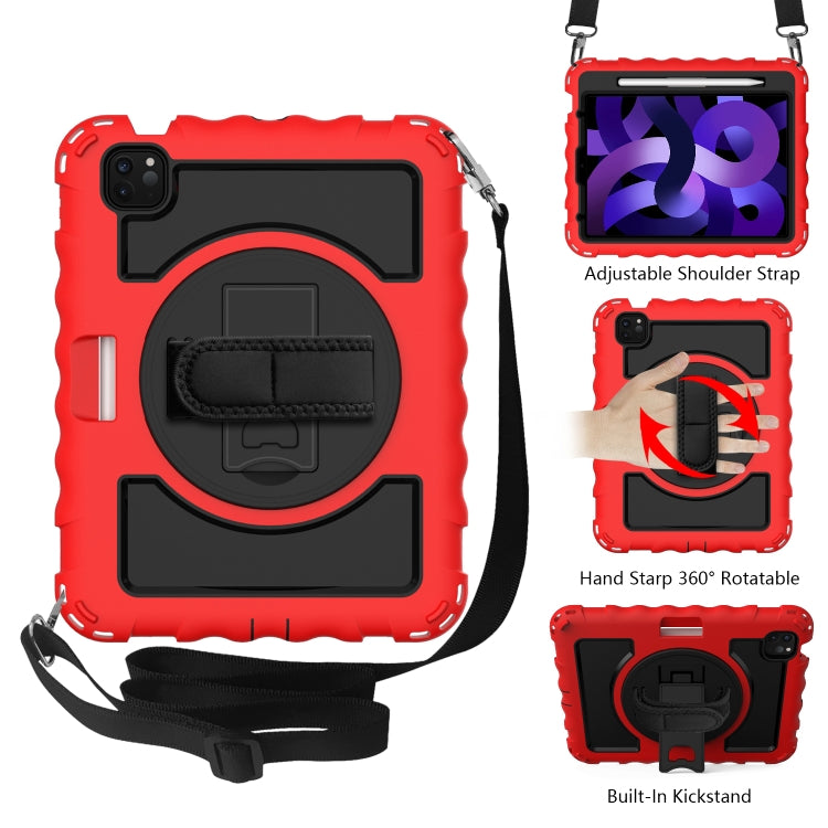 For iPad Air 4 / 10.8 inch (2020) 360 Degree Rotation PC + Silicone Shockproof Combination Case with Holder & Hand Grip Strap & Neck Strap & Pen Slot Holder