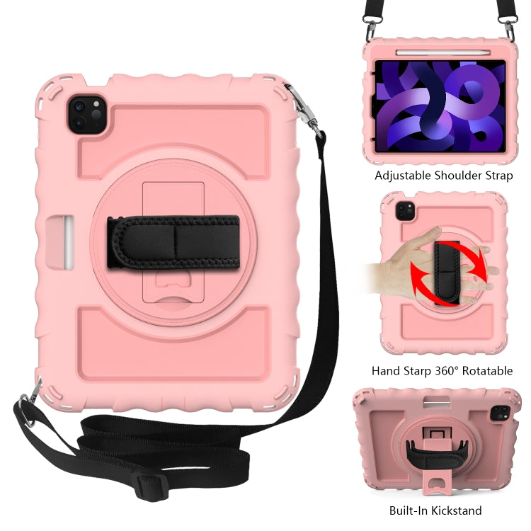 For iPad Air 4 / 10.8 inch (2020) 360 Degree Rotation PC + Silicone Shockproof Combination Case with Holder & Hand Grip Strap & Neck Strap & Pen Slot Holder
