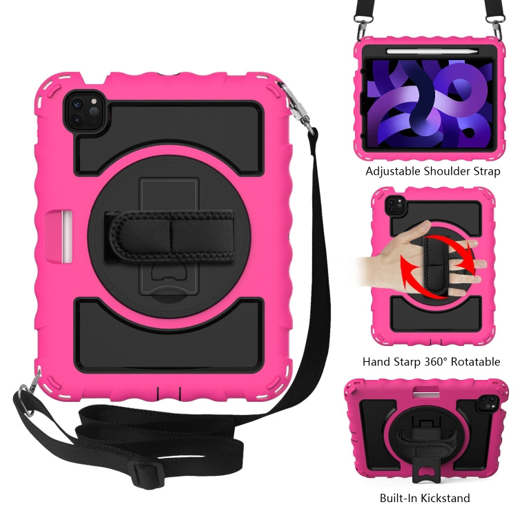 For iPad Air 4 / 10.8 inch (2020) 360 Degree Rotation PC + Silicone Shockproof Combination Case with Holder & Hand Grip Strap & Neck Strap & Pen Slot Holder