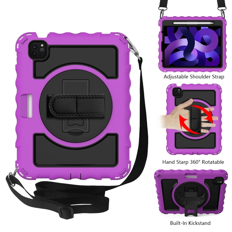 For iPad Air 4 / 10.8 inch (2020) 360 Degree Rotation PC + Silicone Shockproof Combination Case with Holder & Hand Grip Strap & Neck Strap & Pen Slot Holder