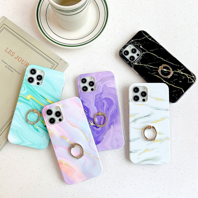 Thickened TPU Glazed Marble Pattern Case with Metallic Ring Holder