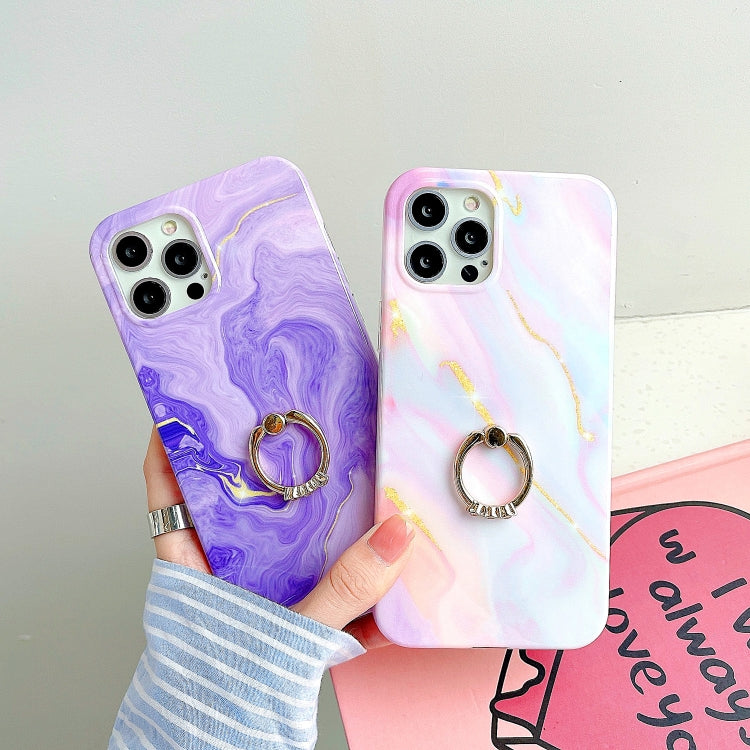 Thickened TPU Glazed Marble Pattern Case with Metallic Ring Holder