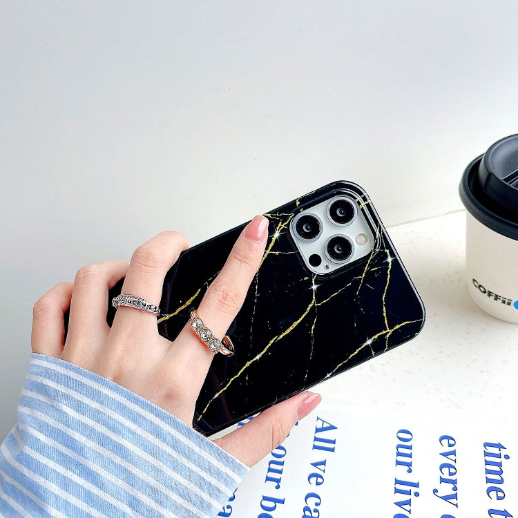 Thickened TPU Glazed Marble Pattern Case with Metallic Ring Holder