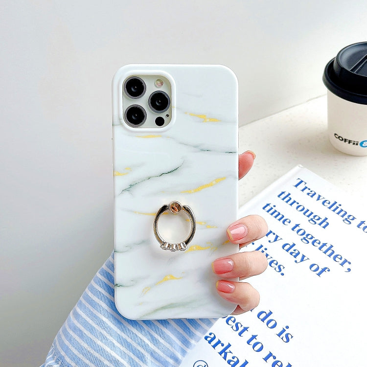 Thickened TPU Glazed Marble Pattern Case with Metallic Ring Holder