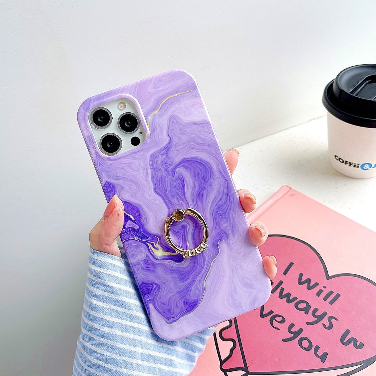 Thickened TPU Glazed Marble Pattern Case with Metallic Ring Holder