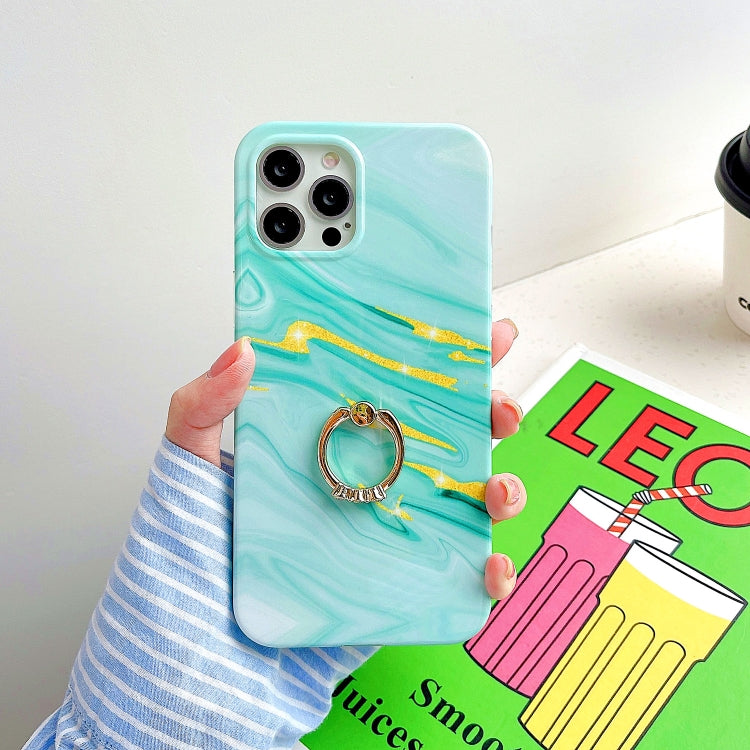 Thickened TPU Glazed Marble Pattern Case with Metallic Ring Holder