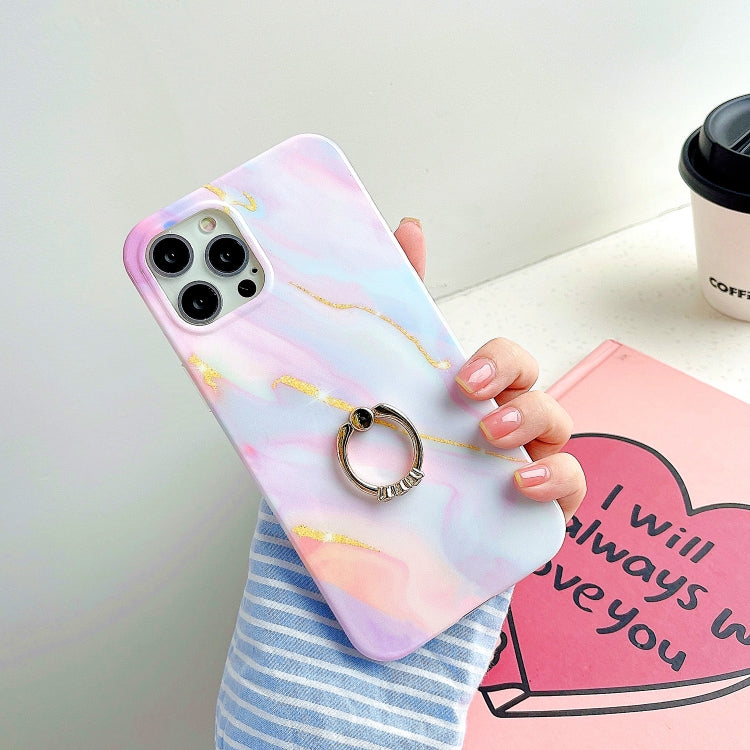 Thickened TPU Glazed Marble Pattern Case with Metallic Ring Holder
