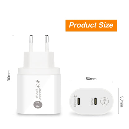 002 40W Dual Port PD / Type-C Fast Charger for iPhone / iPad Series, EU Plug