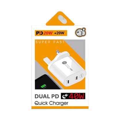 002 40W Dual Port PD USB-C / Type-C Fast Charger for iPhone / iPad Series, UK Plug