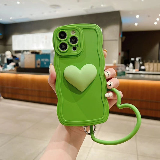 3D Heart Skin-Feel Silicone Phone Case with Wristband