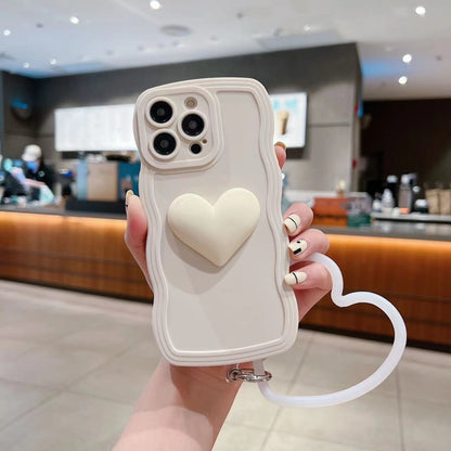 3D Heart Skin-Feel Silicone Phone Case with Wristband