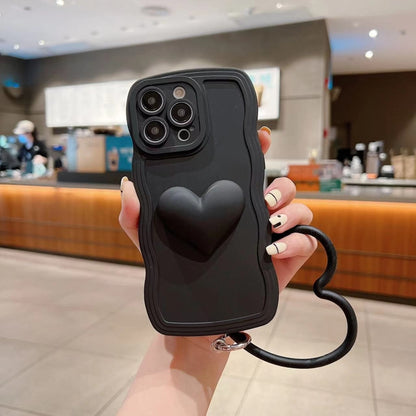 3D Heart Skin-Feel Silicone Phone Case with Wristband