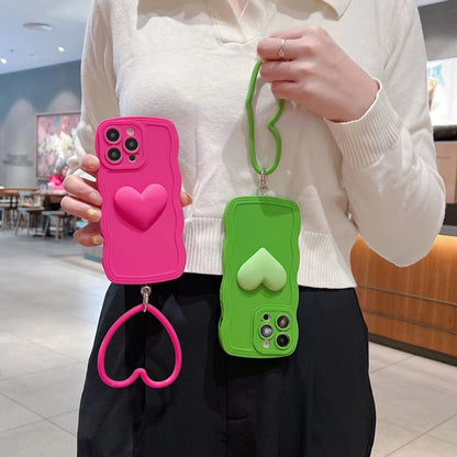 3D Heart Skin-Feel Silicone Phone Case with Wristband