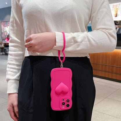 3D Heart Skin-Feel Silicone Phone Case with Wristband