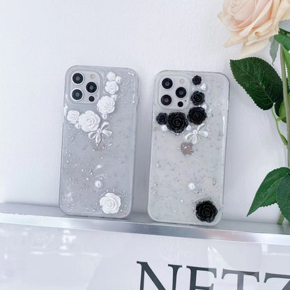 3D Pearl Bow Rose Glitter Epoxy TPU Phone Case