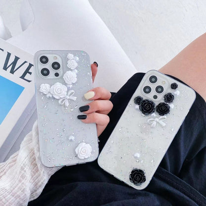 3D Pearl Bow Rose Glitter Epoxy TPU Phone Case