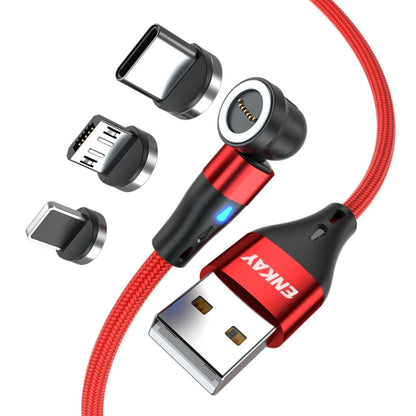 ENKAY 3 in 1 3A USB to Type-C / 8 Pin / Micro USB Magnetic 540 Degrees Rotating Fast Charging Cable