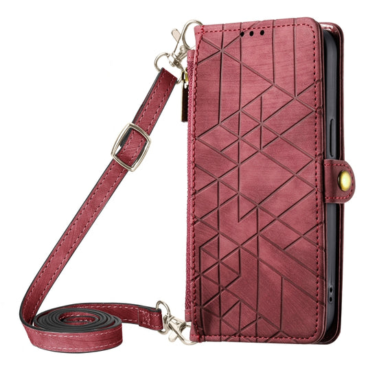 Geometric Zipper Wallet Side Buckle Leather Phone Case with Crossbody Lanyard