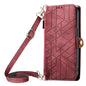 Geometric Zipper Wallet Side Buckle Leather Phone Case with Crossbody Lanyard