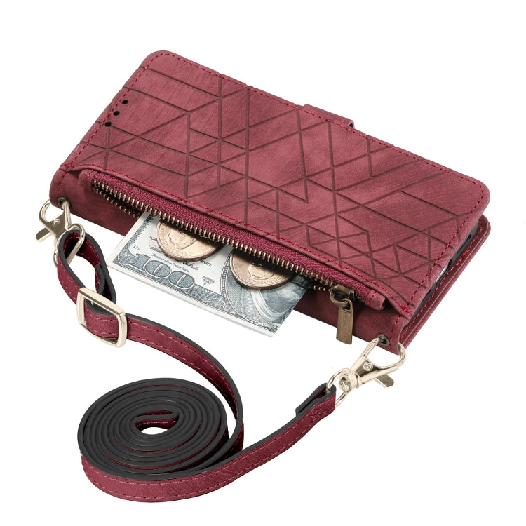 Geometric Zipper Wallet Side Buckle Leather Phone Case with Crossbody Lanyard