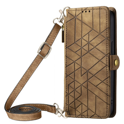 Geometric Zipper Wallet Side Buckle Leather Phone Case with Crossbody Lanyard