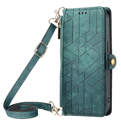 Geometric Zipper Wallet Side Buckle Leather Phone Case with Crossbody Lanyard