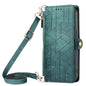 Geometric Zipper Wallet Side Buckle Leather Phone Case with Crossbody Lanyard