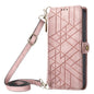 Geometric Zipper Wallet Side Buckle Leather Phone Case with Crossbody Lanyard