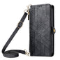 Geometric Zipper Wallet Side Buckle Leather Phone Case with Crossbody Lanyard