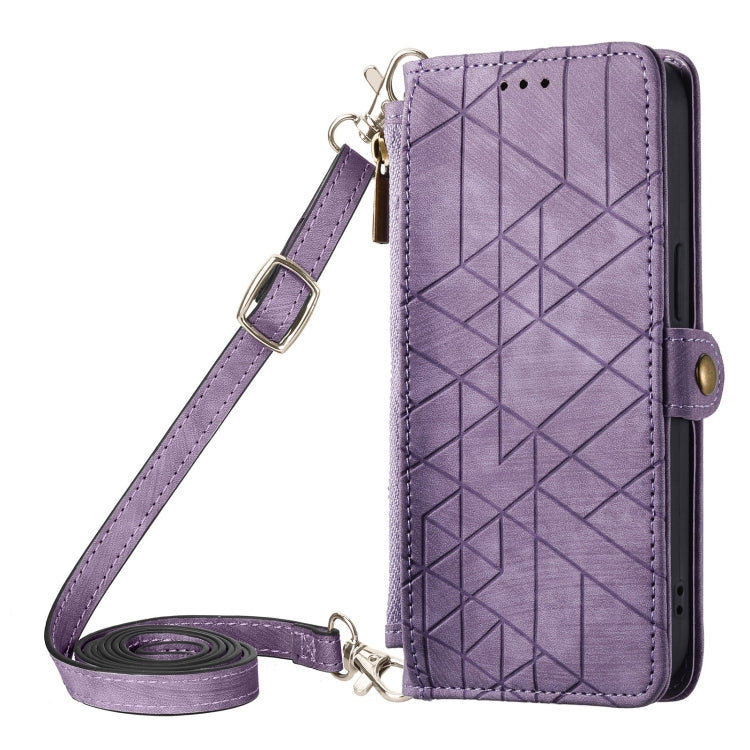 Geometric Zipper Wallet Side Buckle Leather Phone Case with Crossbody Lanyard