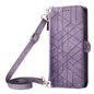 Geometric Zipper Wallet Side Buckle Leather Phone Case with Crossbody Lanyard