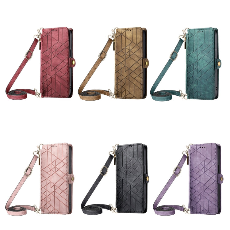 Geometric Zipper Wallet Side Buckle Leather Phone Case with Crossbody Lanyard