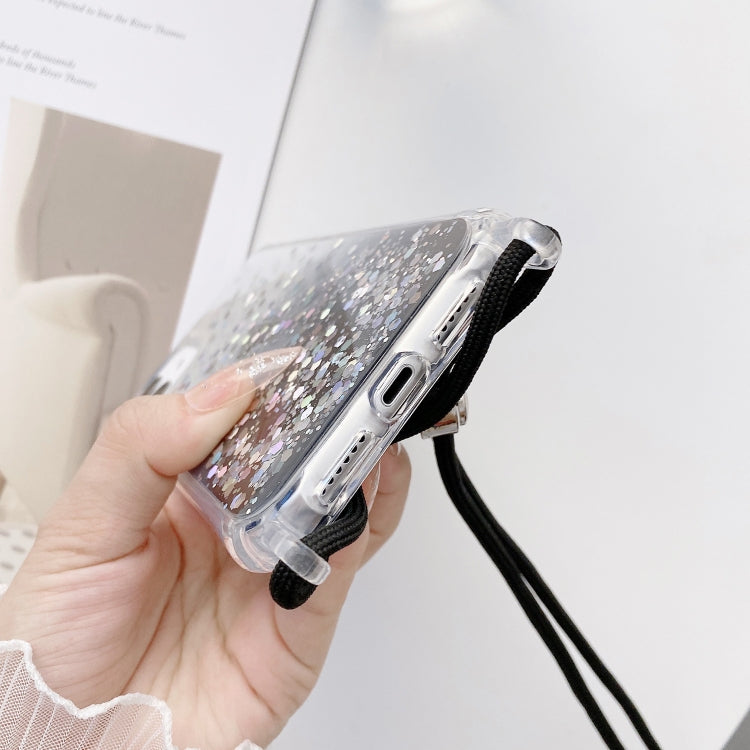 Gradient Glitter Epoxy TPU Thickened Acrylic Phone Case with Round Neck Lanyard
