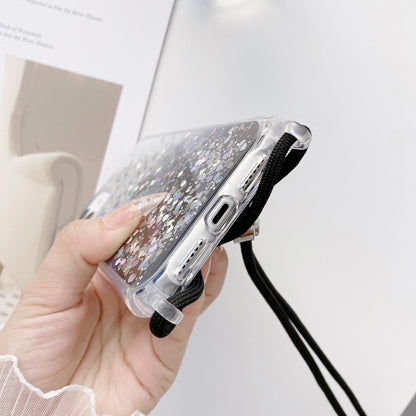 Gradient Glitter Epoxy TPU Thickened Acrylic Phone Case with Round Neck Lanyard