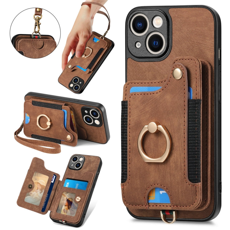 Retro Skin-feel Ring Multi-card Wallet Phone Case