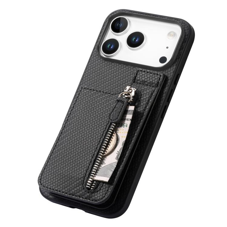 Carbon Fiber Vertical Flip Zipper Phone Case