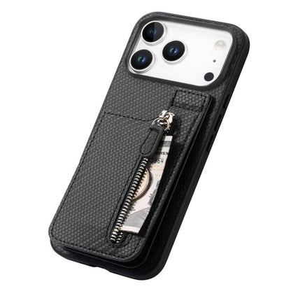 Carbon Fiber Vertical Flip Zipper Phone Case