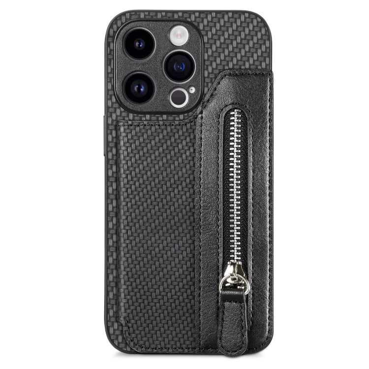 Carbon Fiber Horizontal Flip Zipper Wallet Phone Case