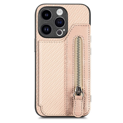 Carbon Fiber Horizontal Flip Zipper Wallet Phone Case