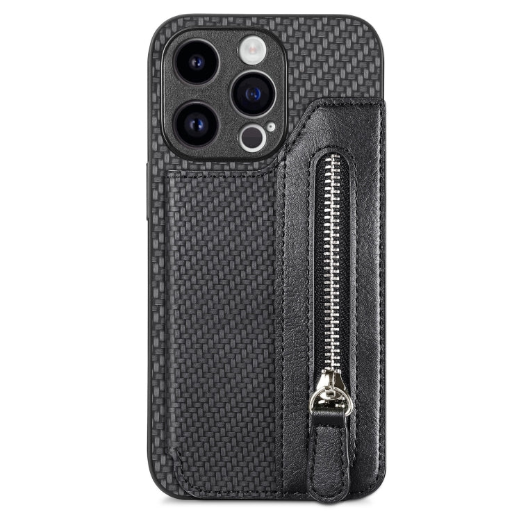 Carbon Fiber Horizontal Flip Zipper Wallet Phone Case